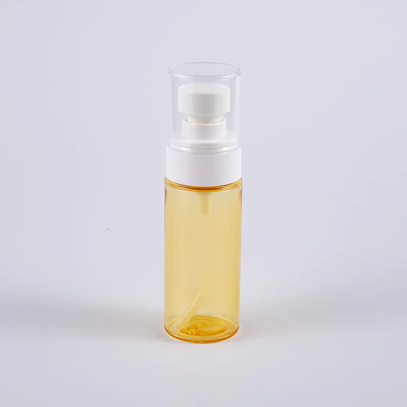 Flacone per lozione a parete spessa in PETG da 50 ml di forma rotonda di colore semitrasparente con pompa spruzzatrice in plastica 