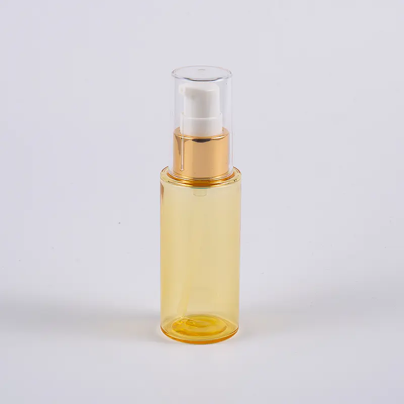Flacone per lozione a parete spessa in PETG da 50 ml di forma rotonda di colore semitrasparente con pompa 