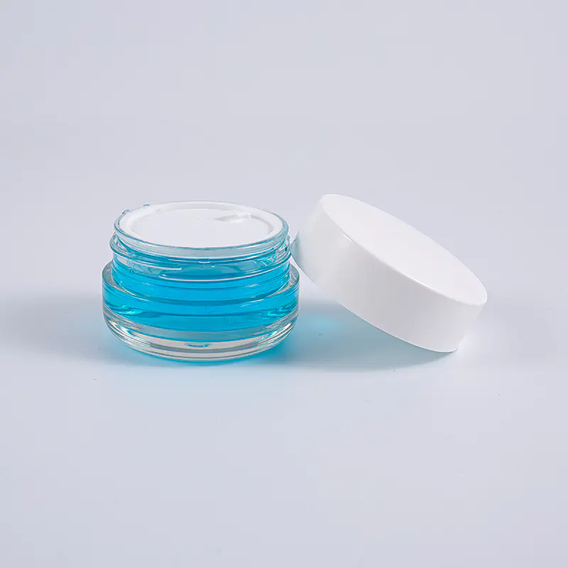 Barattolo di crema a parete spessa in PETG trasparente di forma rotonda da 50 g con tappo a vite bianco Barattolo di crema a parete spessa in PETG trasparente di forma rotonda da 50 g con tappo a vite bianco