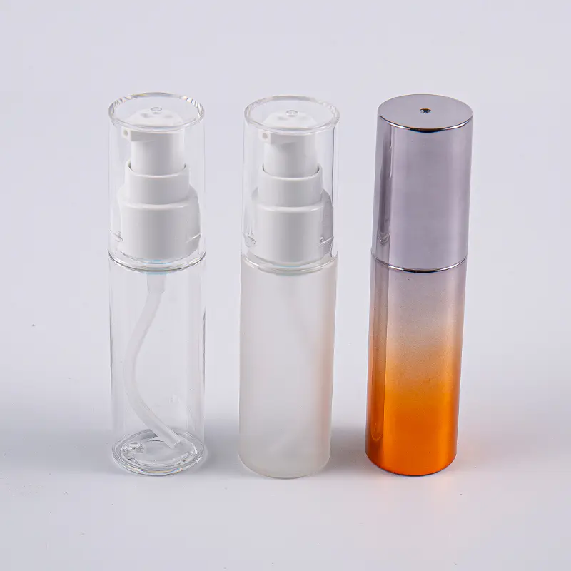 Flacone per lozione PETG da 30 ml di forma rotonda di vari colori con uso in viaggio della pompa