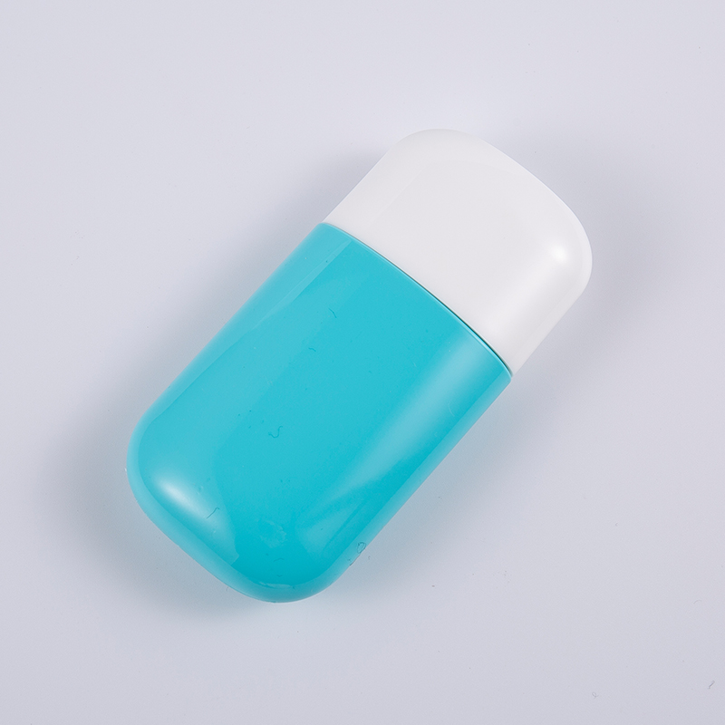 Flacone per protezione solare in PE blu da 30 ml e 50 ml con protezione UV